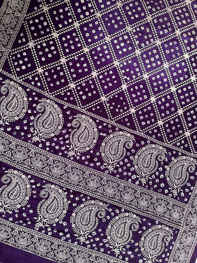 NIGHTINGALE : Handmade Bandhani Modal Silk Saree With Thread Embroidery Work