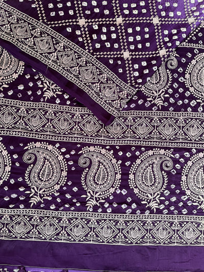 NIGHTINGALE : Handmade Bandhani Modal Silk Saree With Thread Embroidery Work