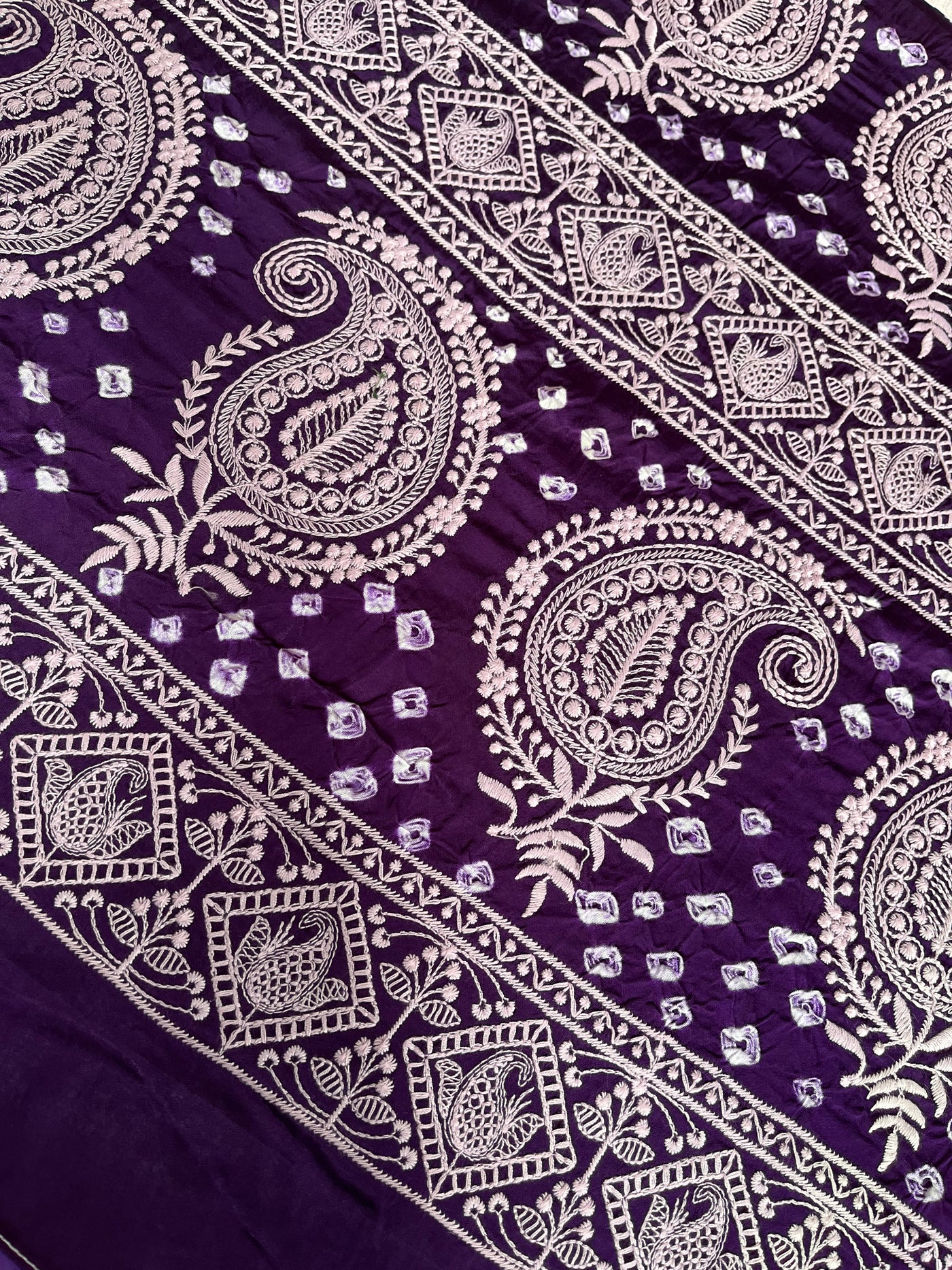 NIGHTINGALE : Handmade Bandhani Modal Silk Saree With Thread Embroidery Work