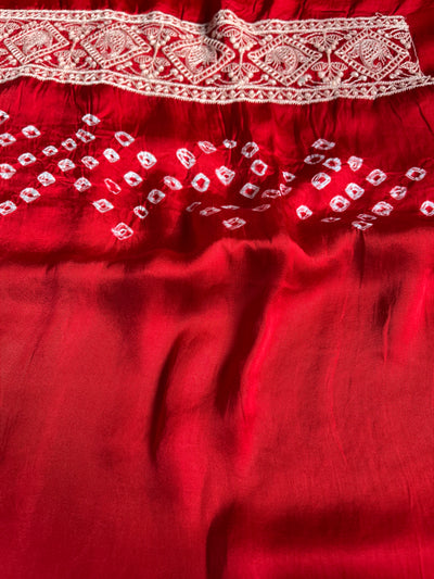 KUSUM: Handmade Bandhani Modal Silk Saree With Thread Embroidery Work