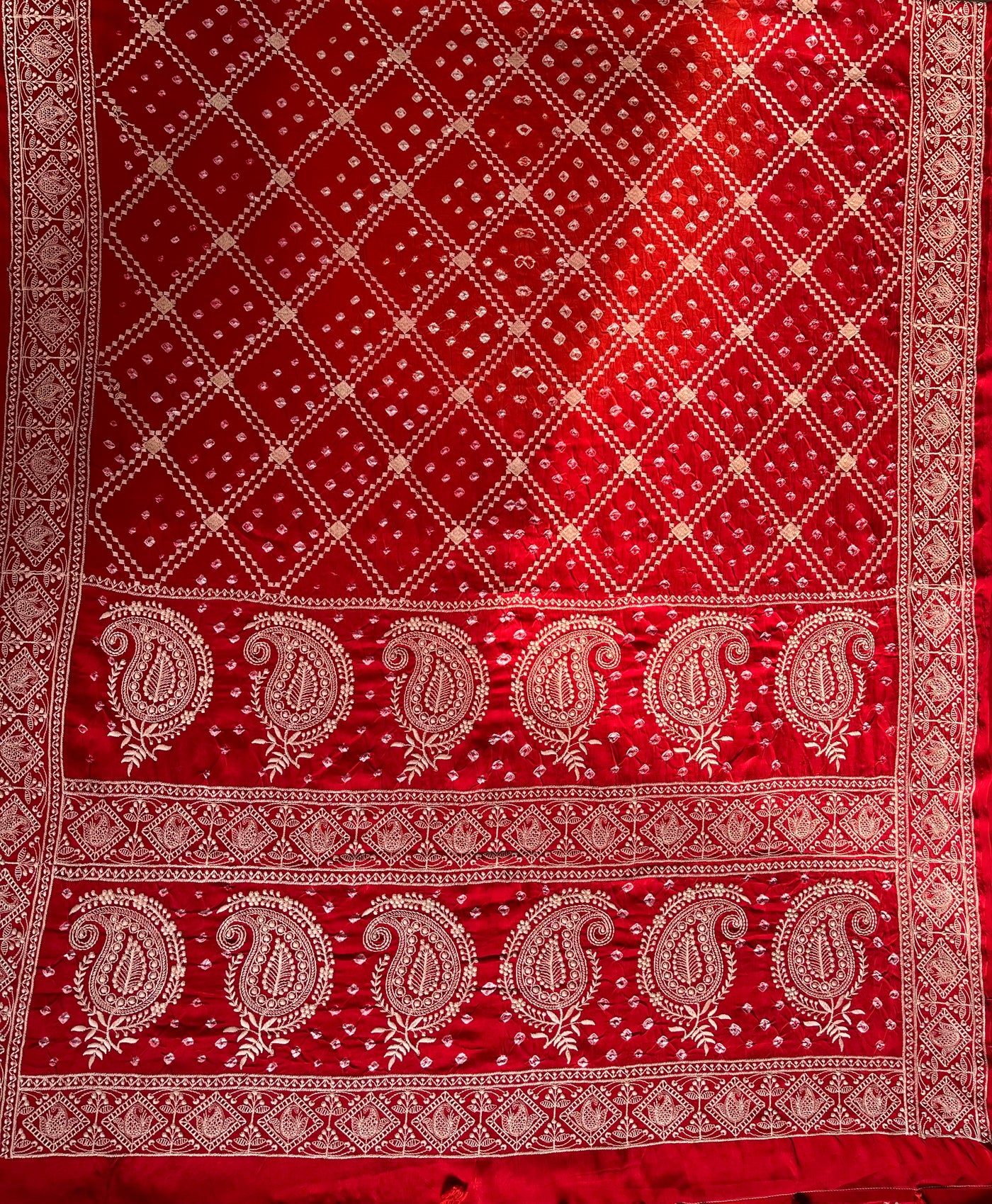 KUSUM: Handmade Bandhani Modal Silk Saree With Thread Embroidery Work