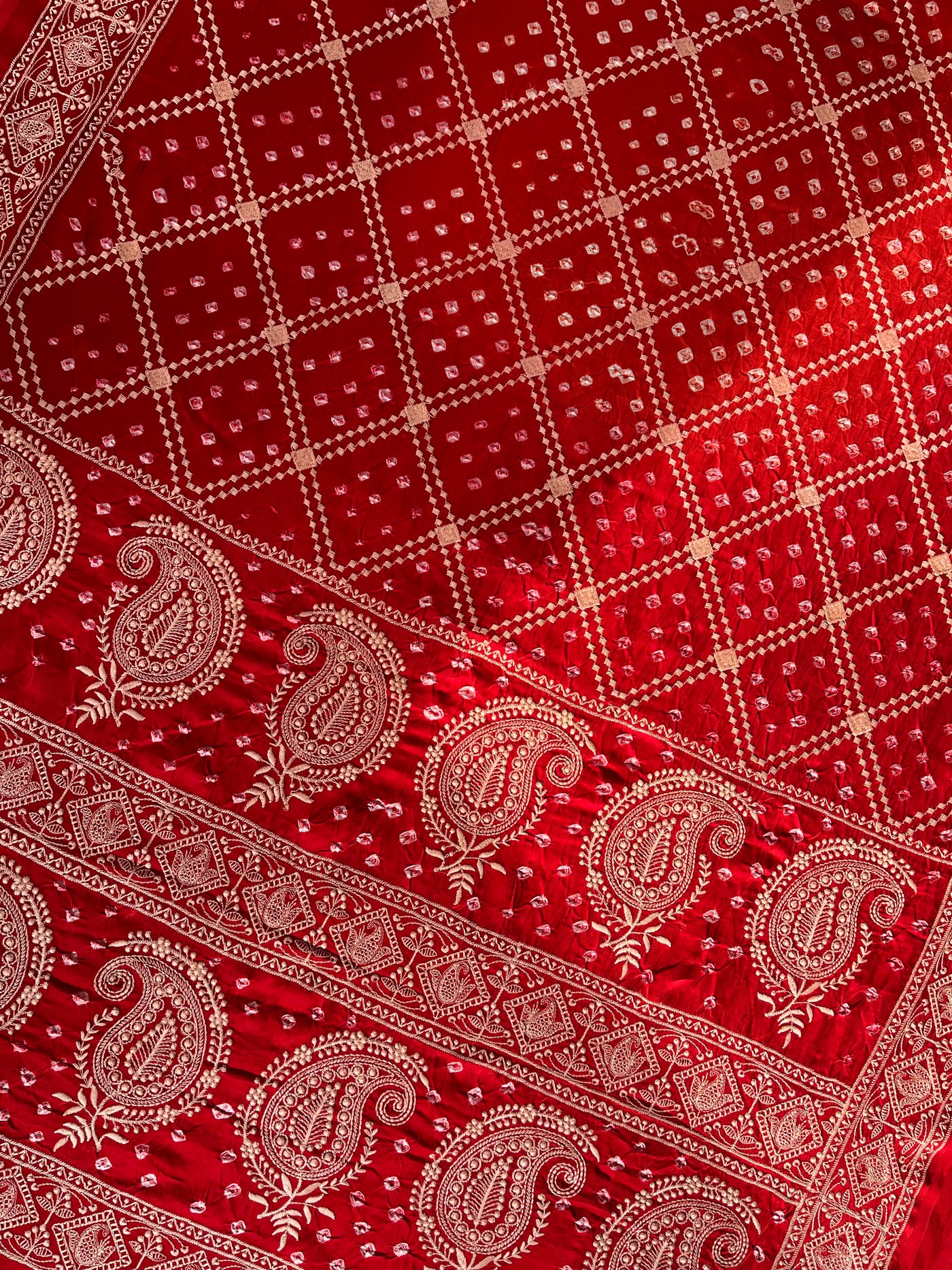 KUSUM: Handmade Bandhani Modal Silk Saree With Thread Embroidery Work