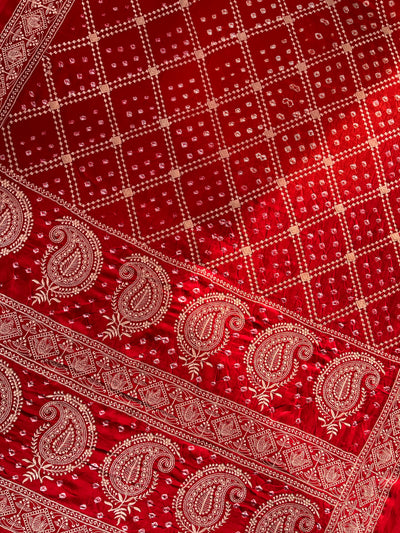 KUSUM: Handmade Bandhani Modal Silk Saree With Thread Embroidery Work