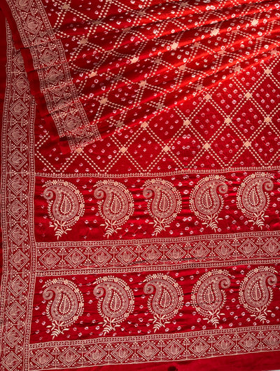 KUSUM: Handmade Bandhani Modal Silk Saree With Thread Embroidery Work