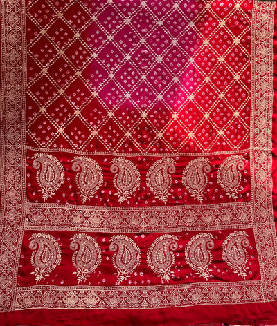 PARIJAT: Handmade Bandhani Modal Silk Saree With Thread Embroidery Work