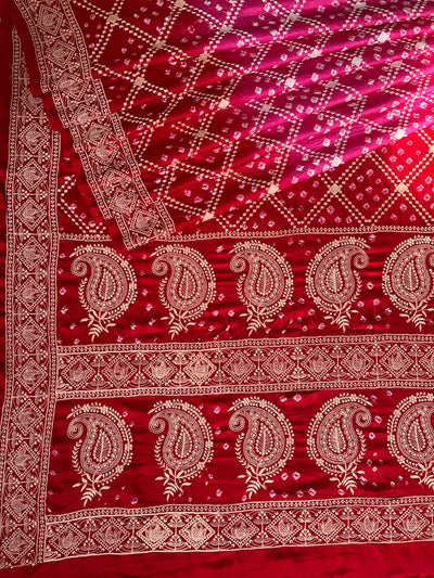 PARIJAT: Handmade Bandhani Modal Silk Saree With Thread Embroidery Work