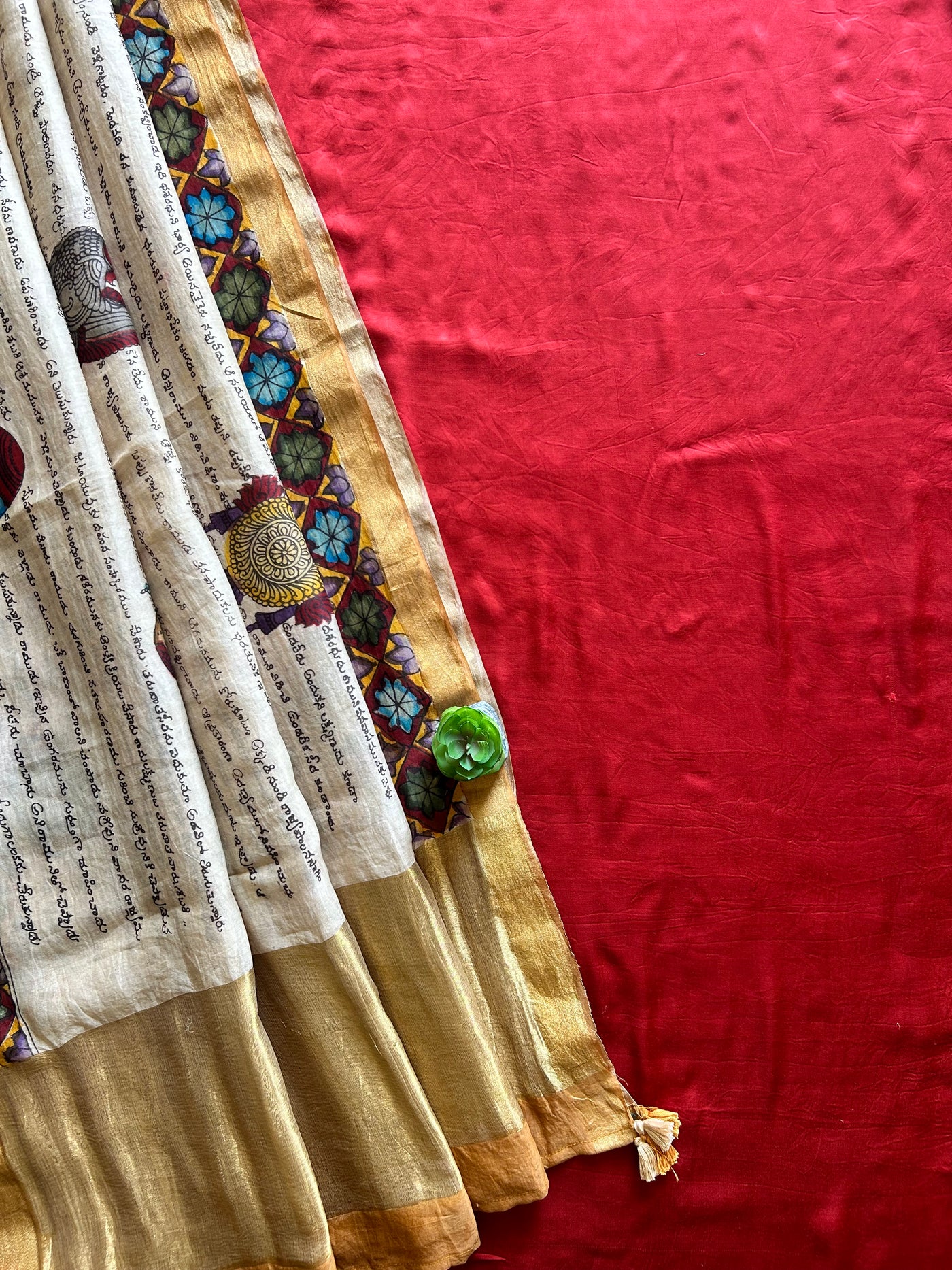 RAMAYANI:MAROON,HANDDRAWN&HANDPAINTED PENKALAMKARI CHANDERI TISSUE DUPATTA WITH DYED MODAL SILK SUIT SET