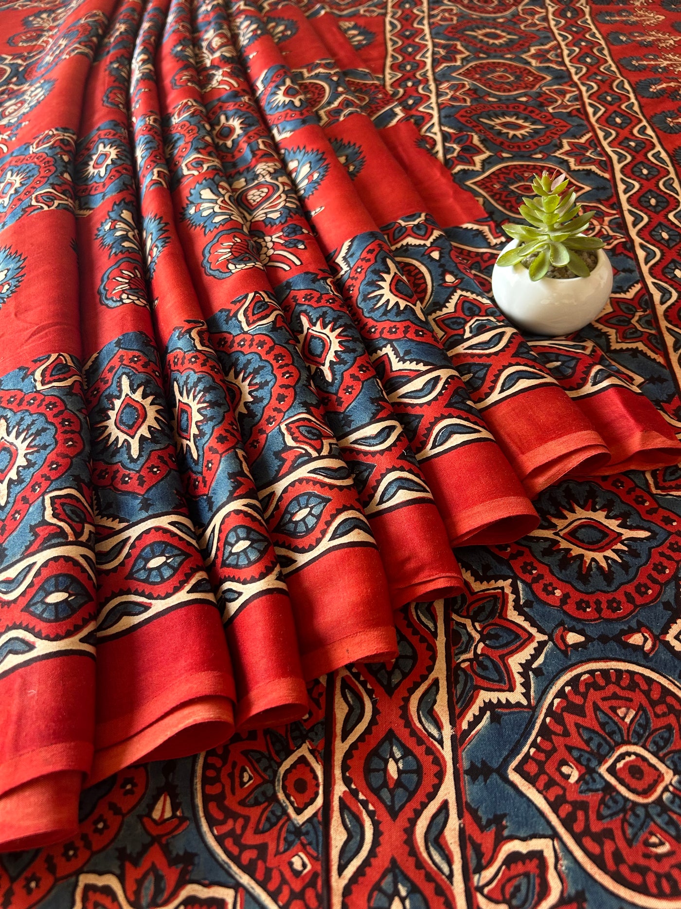 Sandhya:MADDER,HANDBLOCK AJRAKH MODAL SILK SAREE