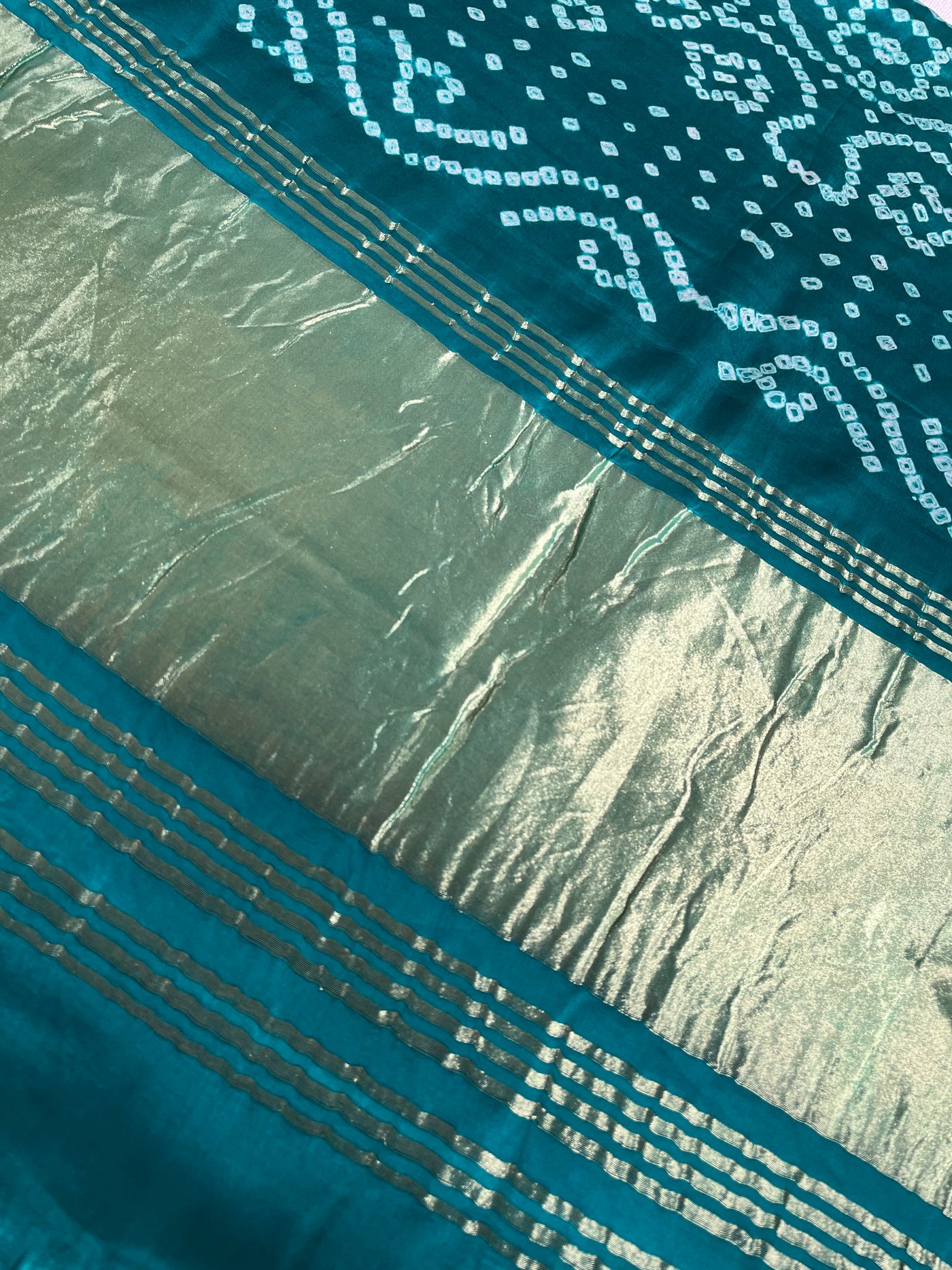 BARKHA: HANDMADE BANDHANI MODAL SILK SAREE WITH TISSUE PALLU