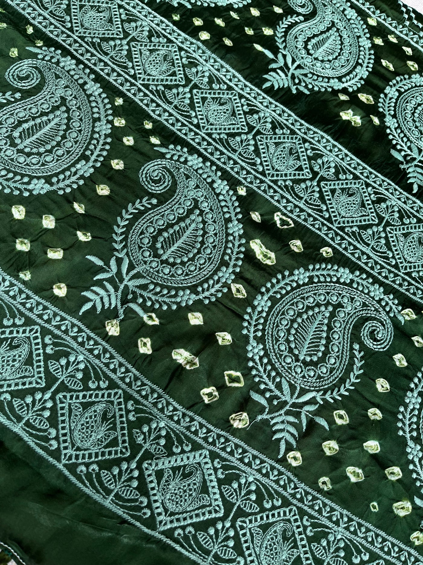 RIMJHIM: Handmade Bandhani Modal Silk Saree With Thread Embroidery Work