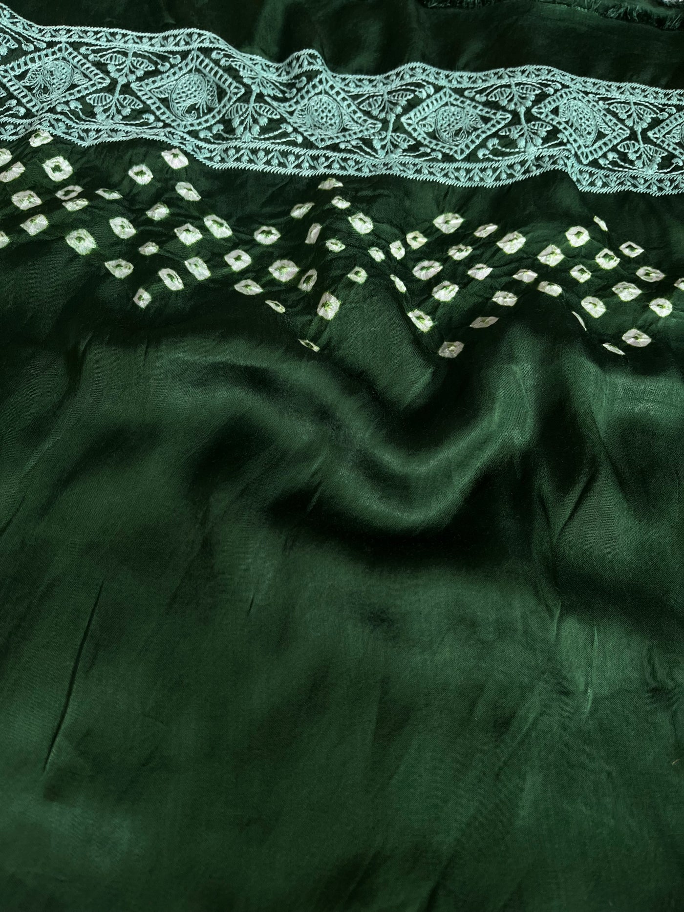 RIMJHIM: Handmade Bandhani Modal Silk Saree With Thread Embroidery Work