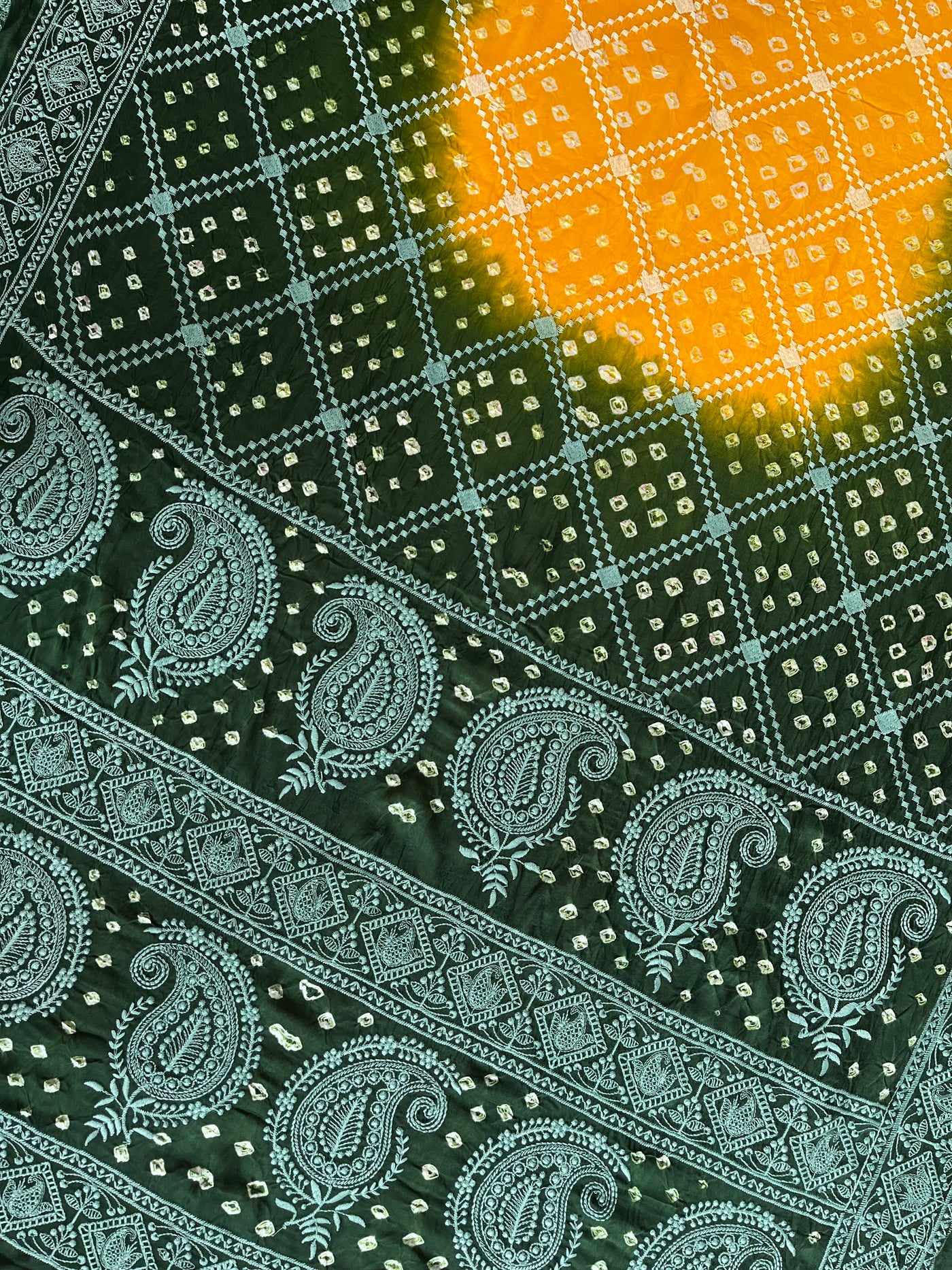 RIMJHIM: Handmade Bandhani Modal Silk Saree With Thread Embroidery Work