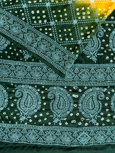 RIMJHIM: Handmade Bandhani Modal Silk Saree With Thread Embroidery Work