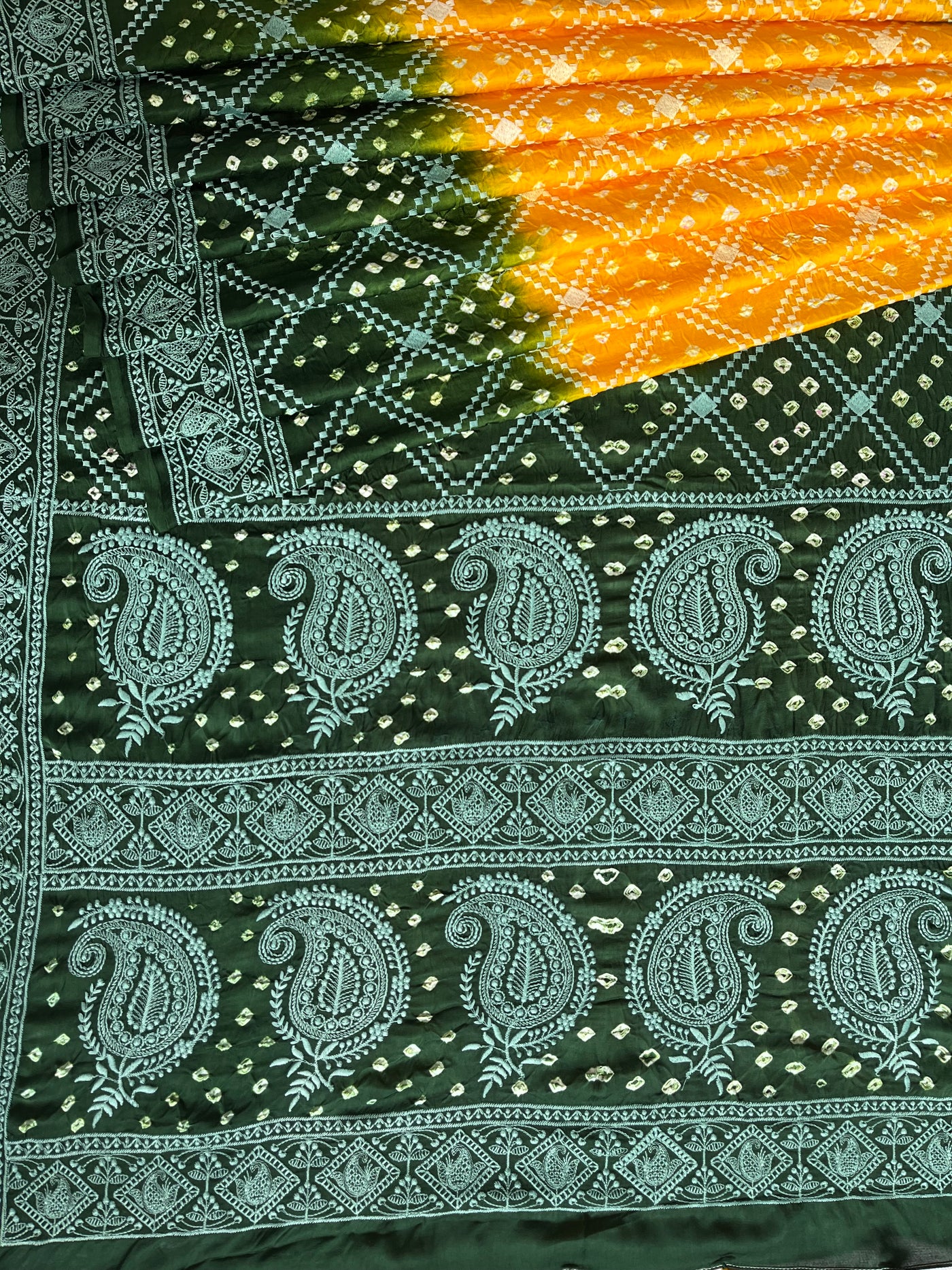 RIMJHIM: Handmade Bandhani Modal Silk Saree With Thread Embroidery Work