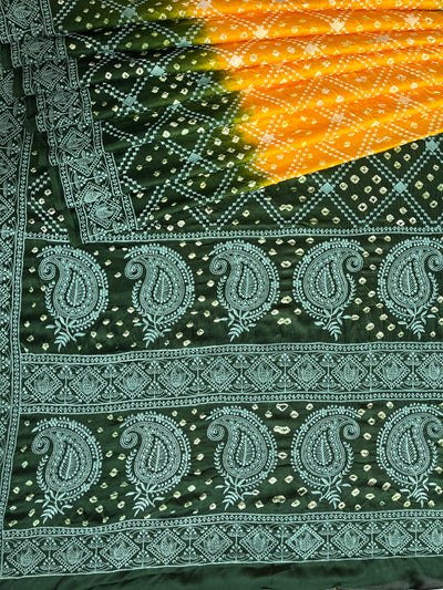 RIMJHIM: Handmade Bandhani Modal Silk Saree With Thread Embroidery Work