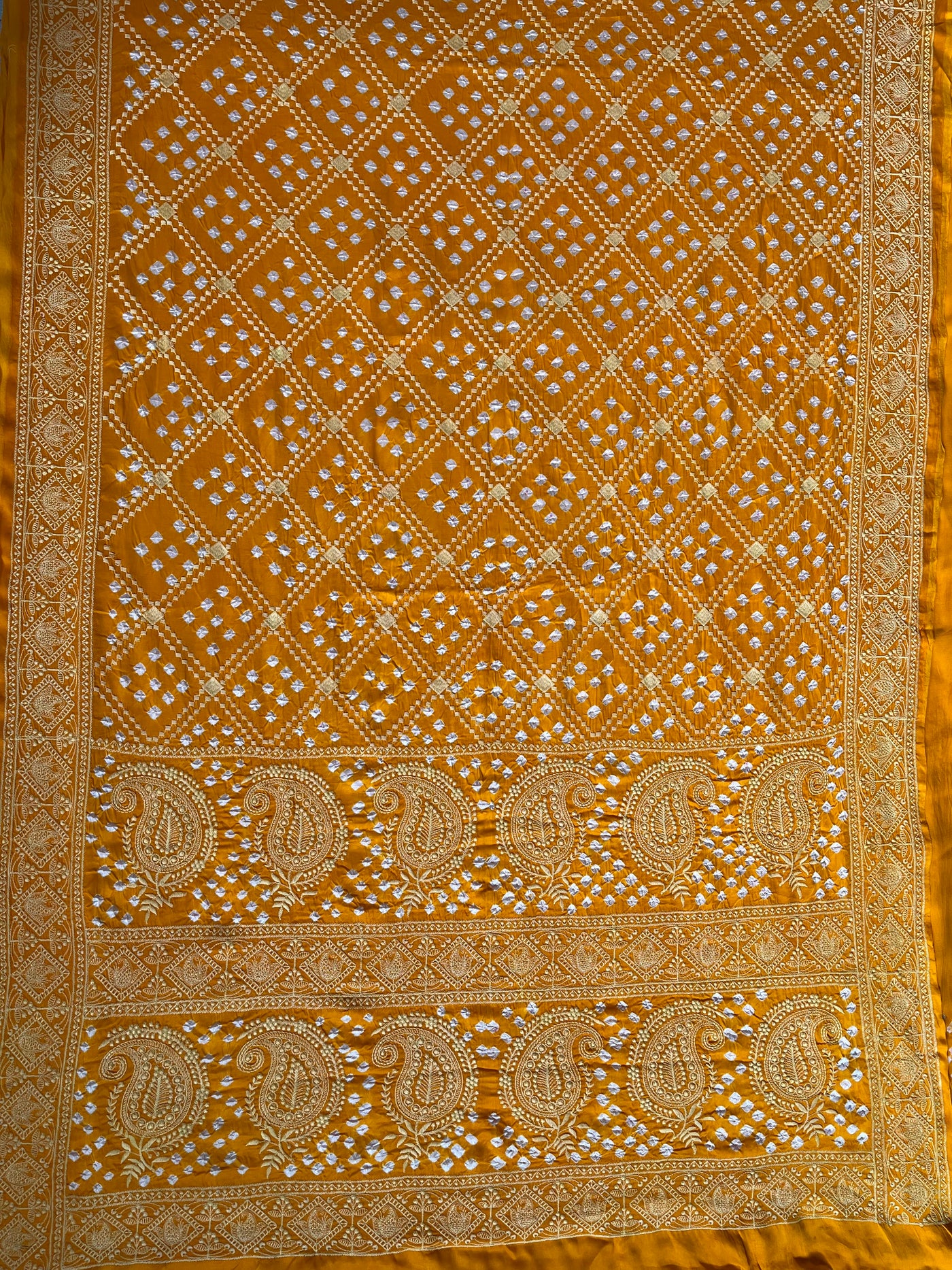 KISHORI: Handmade Bandhani Modal Silk Saree With Thread Embroidery Work