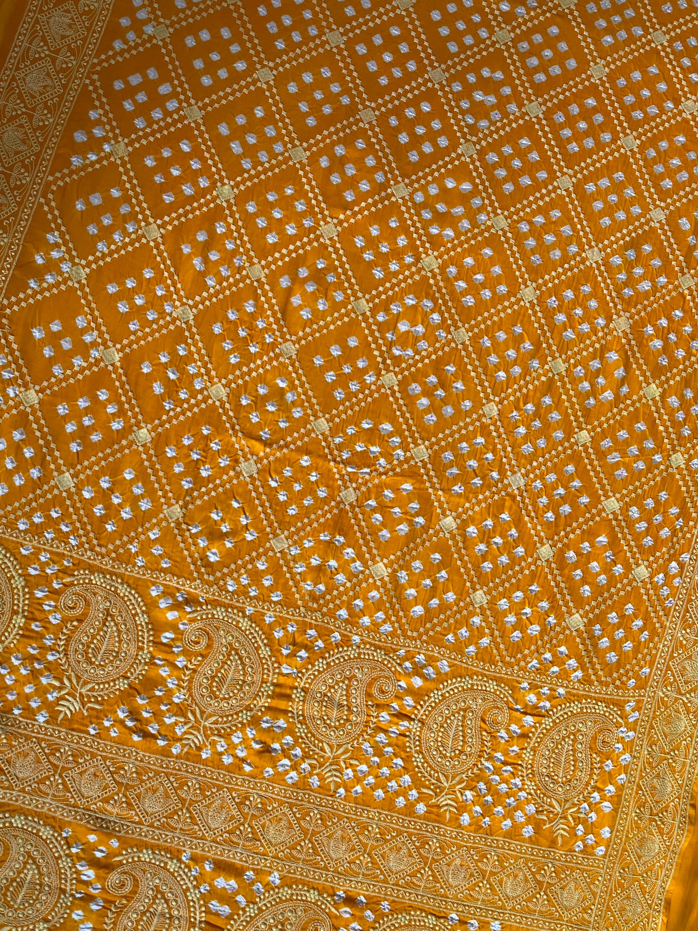 KISHORI: Handmade Bandhani Modal Silk Saree With Thread Embroidery Work