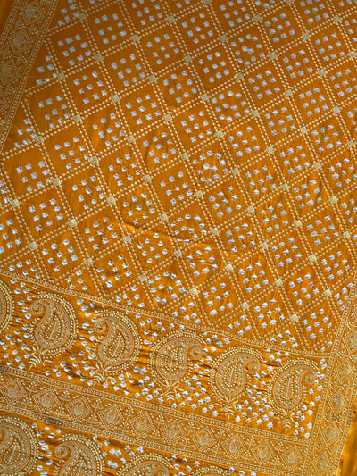 KISHORI: Handmade Bandhani Modal Silk Saree With Thread Embroidery Work