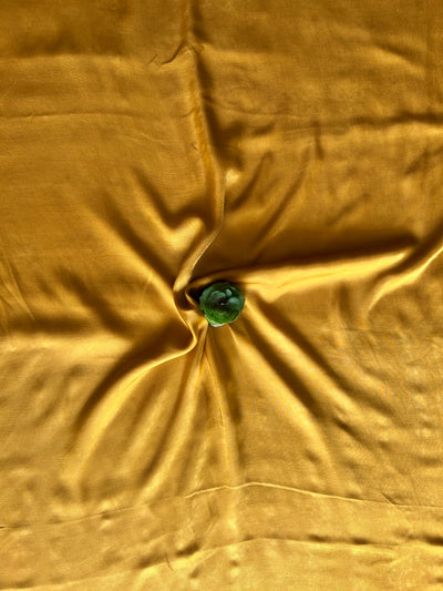 REKHANKIT: TURMERIC,HANDDRAWN&HANDPAINTED PENKALAMKARI CHANDERI TISSUE DUPATTA WITH DYED MODAL SILK SUIT SET