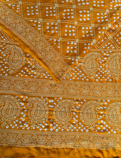 KISHORI: Handmade Bandhani Modal Silk Saree With Thread Embroidery Work