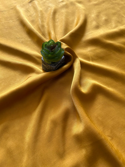 REKHANKIT: TURMERIC,HANDDRAWN&HANDPAINTED PENKALAMKARI CHANDERI TISSUE DUPATTA WITH DYED MODAL SILK SUIT SET