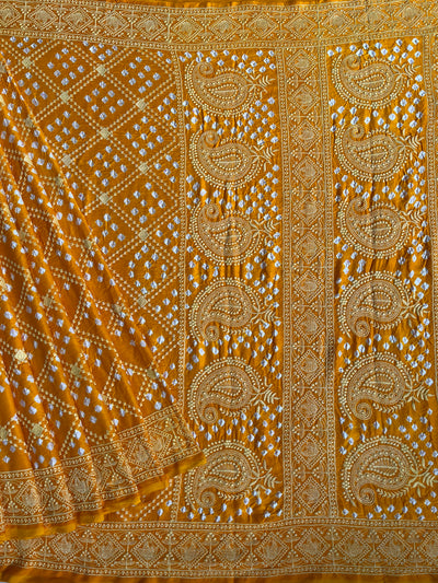 KISHORI: Handmade Bandhani Modal Silk Saree With Thread Embroidery Work