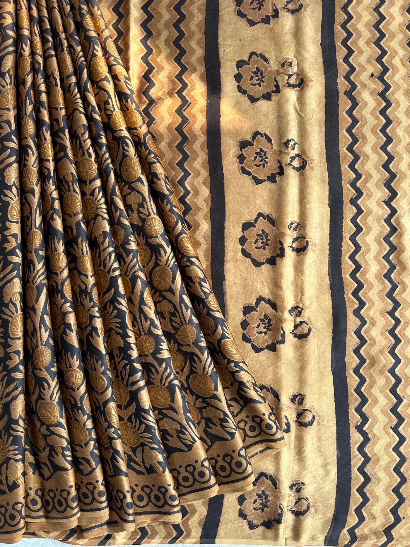 KALYANI: HANDBLOCK PRINTED MODAL SILK SAREE