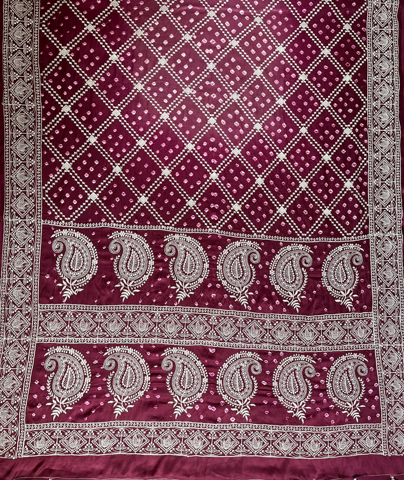 TRISHA: Handmade Bandhani Modal Silk Saree With Thread Embroidery Work