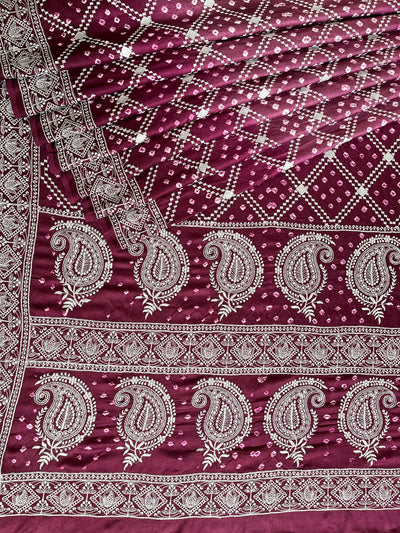 TRISHA: Handmade Bandhani Modal Silk Saree With Thread Embroidery Work