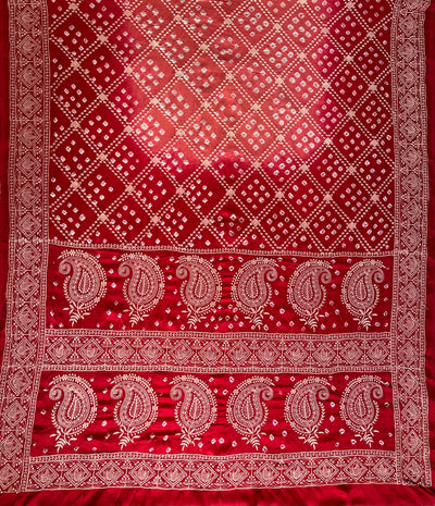 SHRAVI: Handmade Bandhani Modal Silk Saree With Thread Embroidery Work