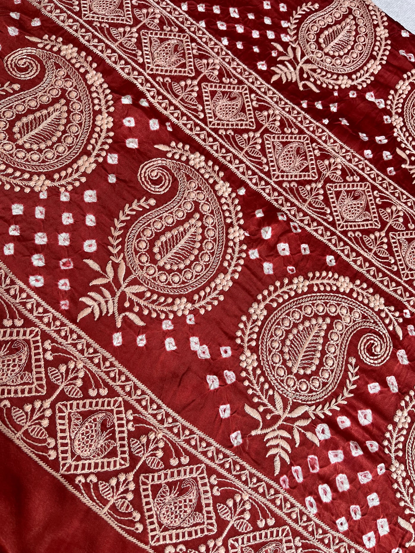 MILAN: Handmade Bandhani Modal Silk Saree With Thread Embroidery Work