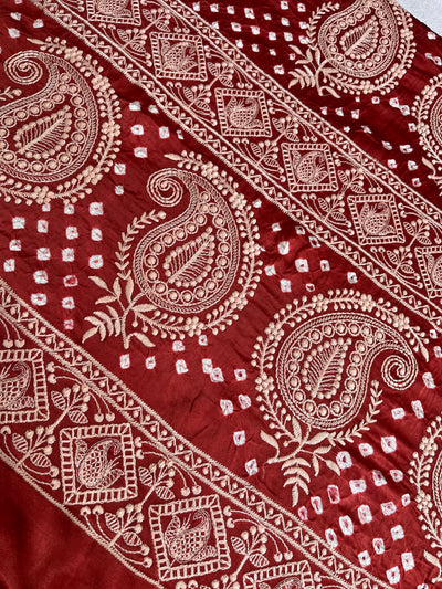 MILAN: Handmade Bandhani Modal Silk Saree With Thread Embroidery Work