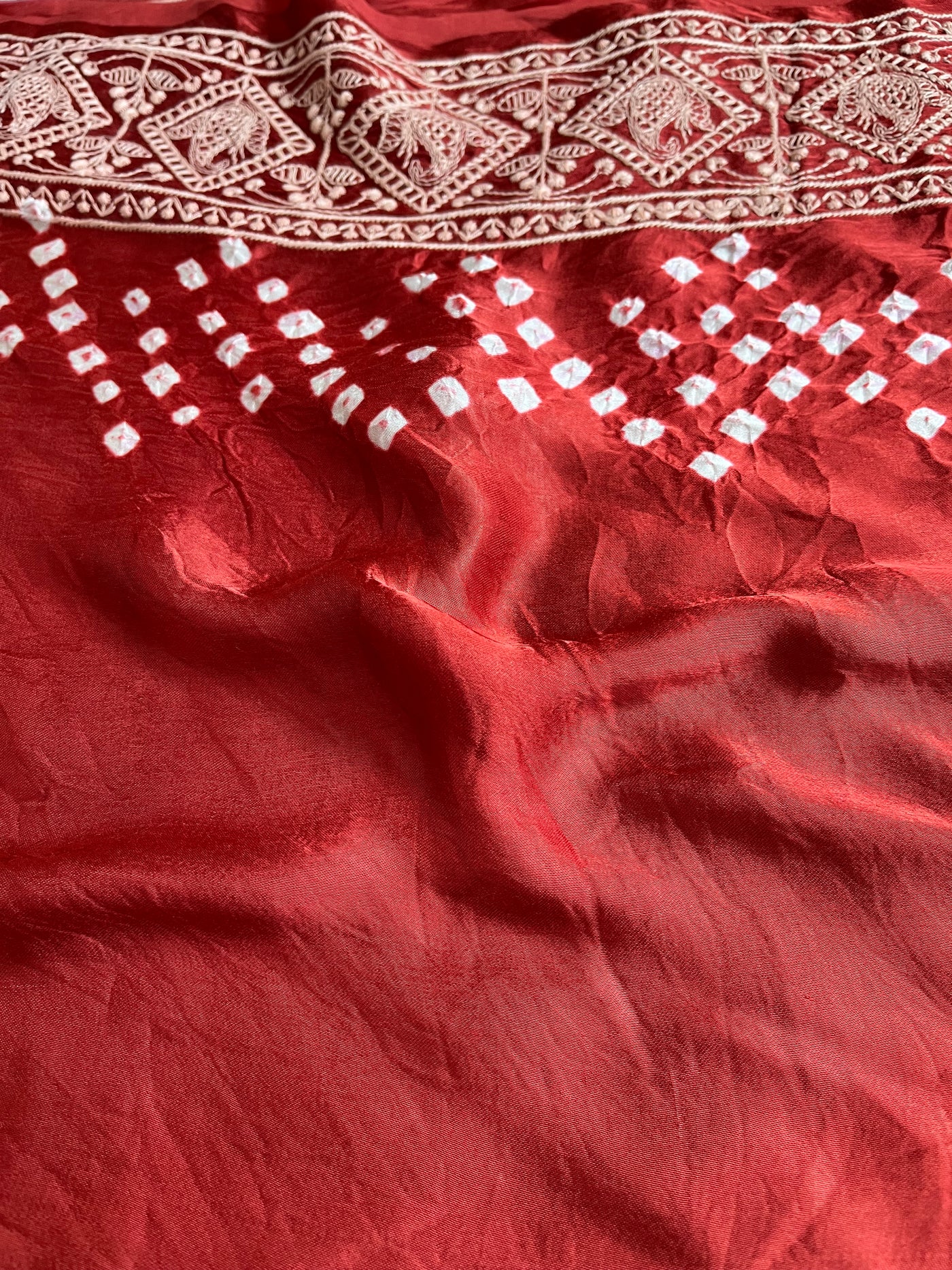 MILAN: Handmade Bandhani Modal Silk Saree With Thread Embroidery Work