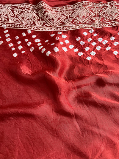 MILAN: Handmade Bandhani Modal Silk Saree With Thread Embroidery Work