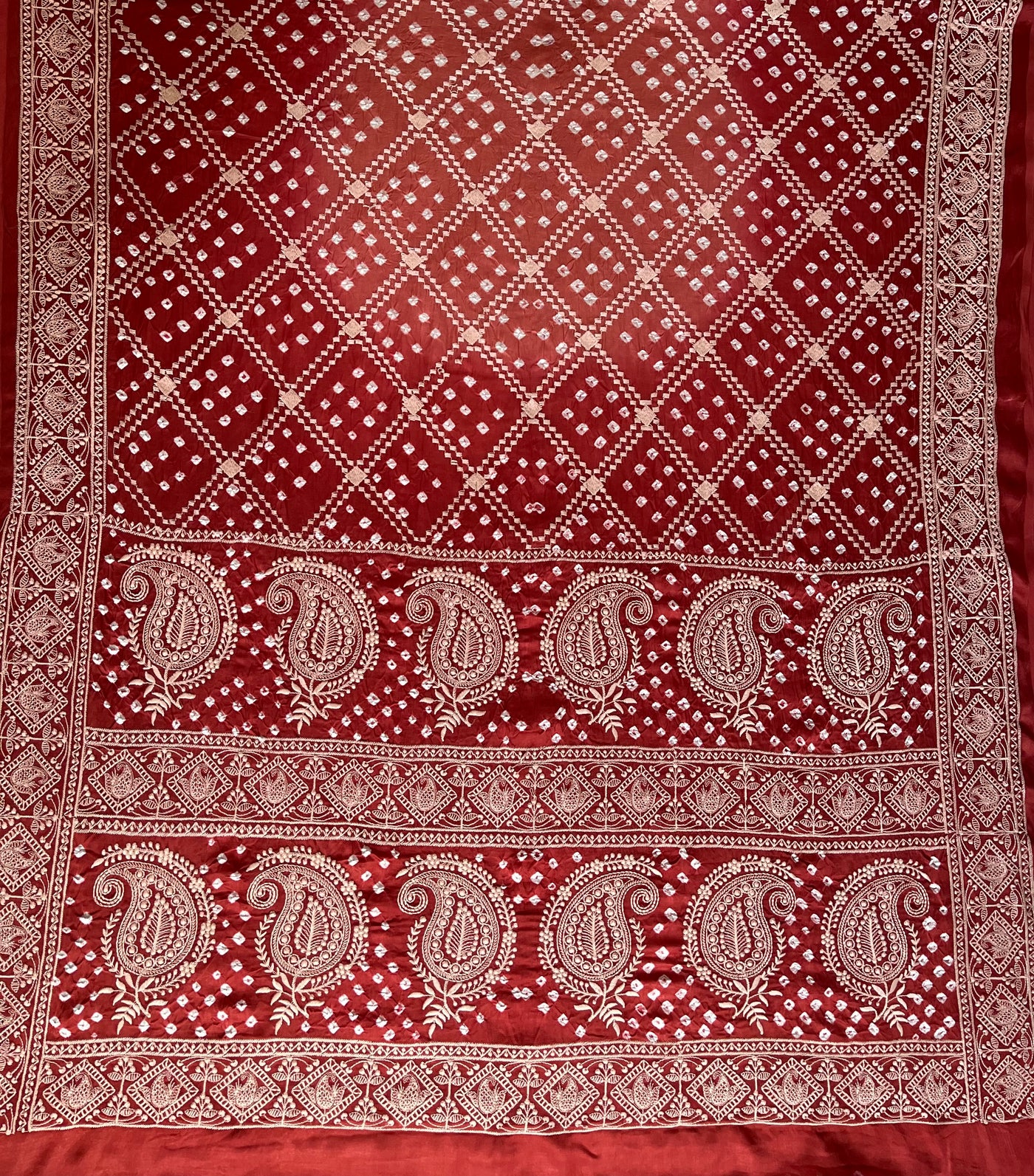 MILAN: Handmade Bandhani Modal Silk Saree With Thread Embroidery Work