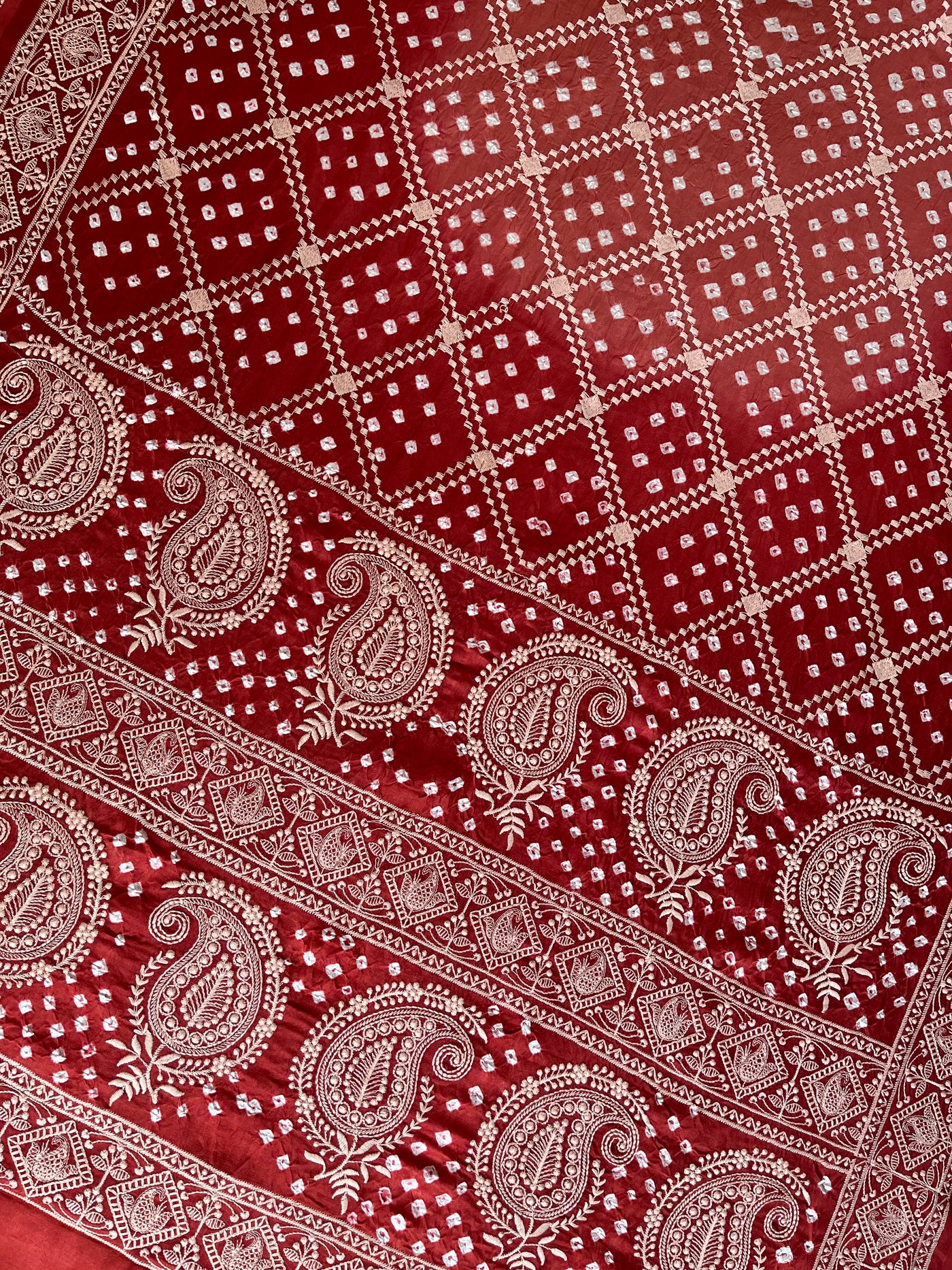 MILAN: Handmade Bandhani Modal Silk Saree With Thread Embroidery Work