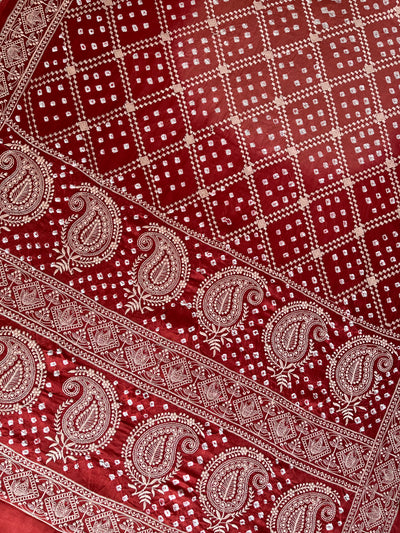 MILAN: Handmade Bandhani Modal Silk Saree With Thread Embroidery Work