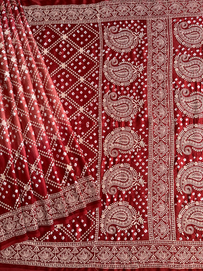 MILAN: Handmade Bandhani Modal Silk Saree With Thread Embroidery Work