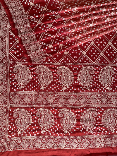 MILAN: Handmade Bandhani Modal Silk Saree With Thread Embroidery Work