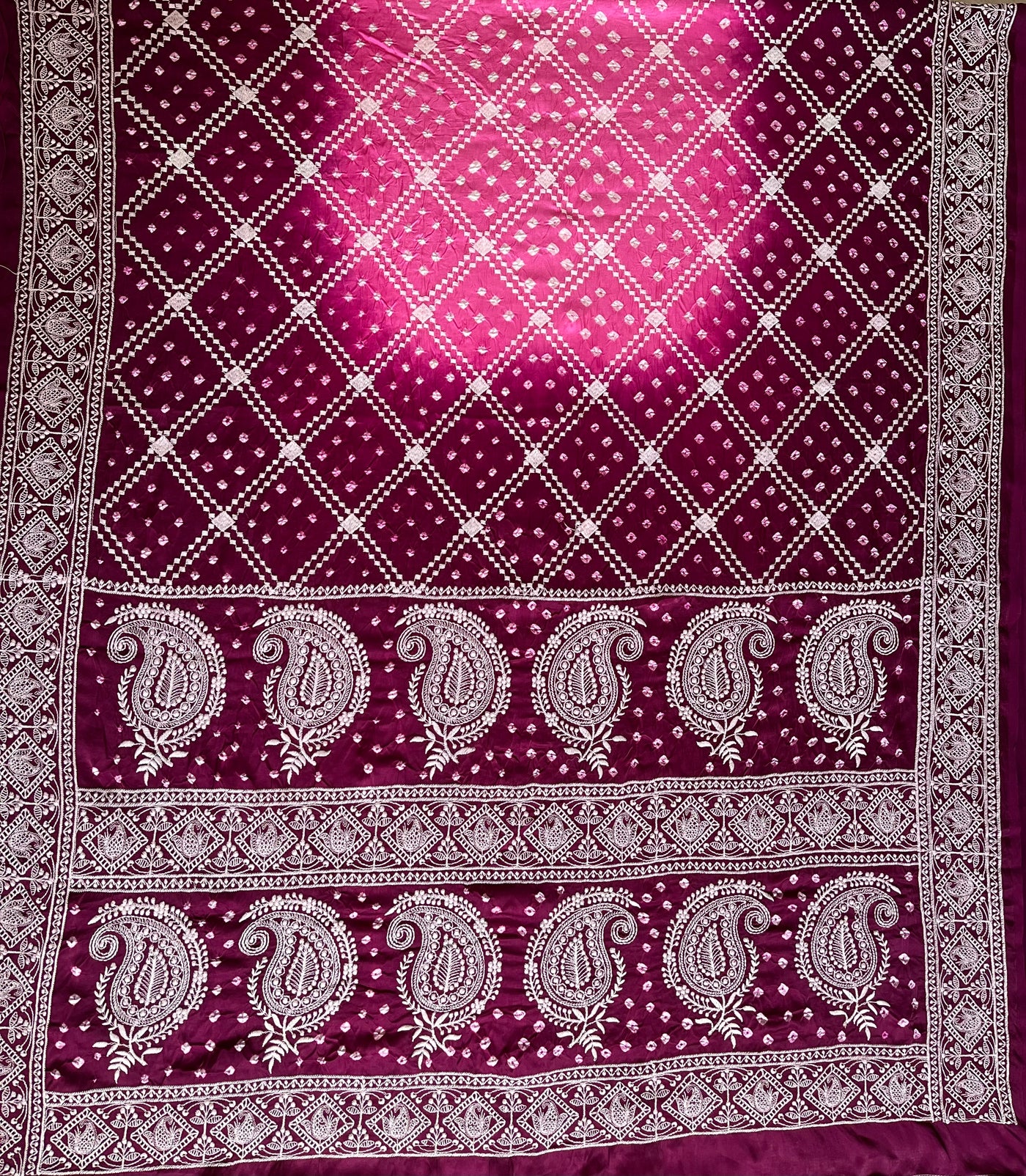 BULBUL : Handmade Bandhani Modal Silk Saree With Thread Embroidery Work