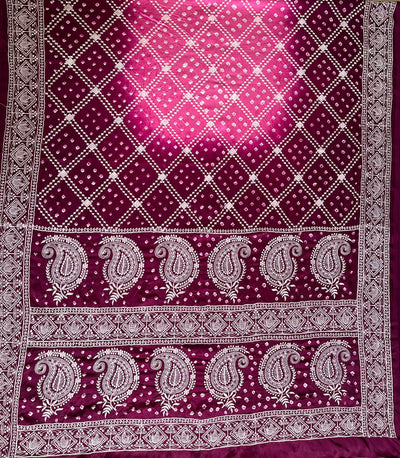 BULBUL : Handmade Bandhani Modal Silk Saree With Thread Embroidery Work