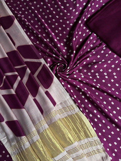 SHRUTI :Handmade Designer Bandhnai- Clamp Modal Silk 3 Piece Suit Set.