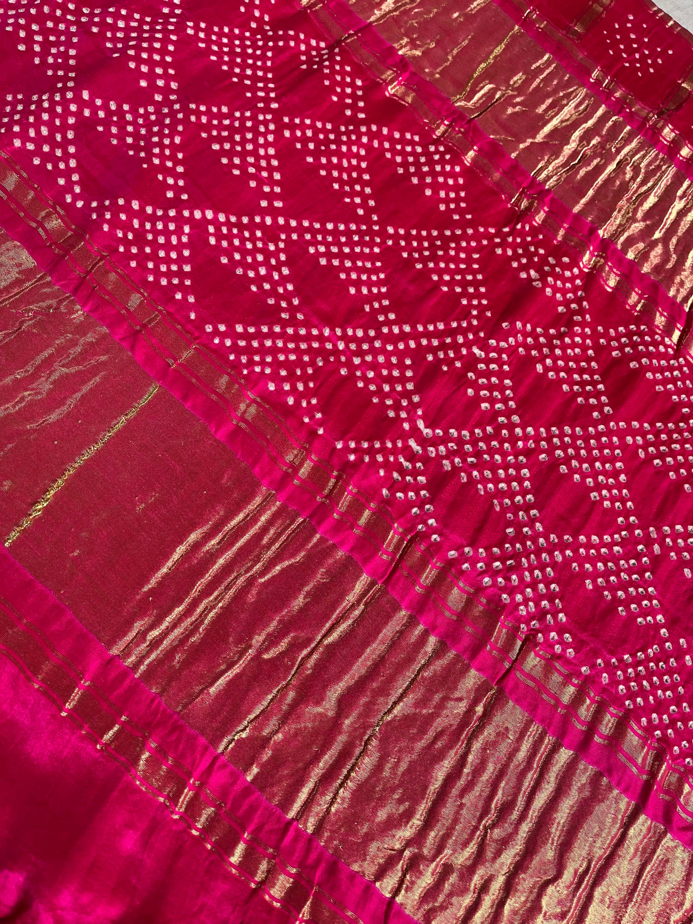KINJAL : GULABI, Handmade Bandhani Pure Gajji Silk Gharchola Saree