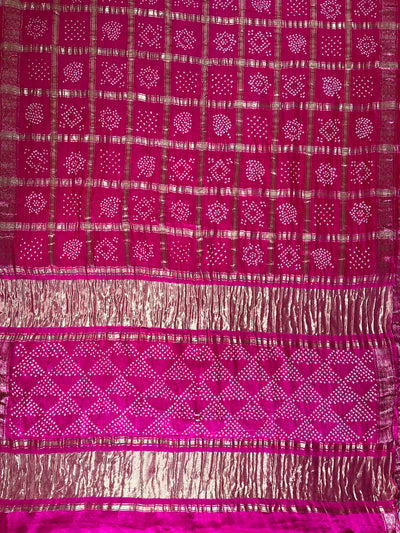 KINJAL : GULABI, Handmade Bandhani Pure Gajji Silk Gharchola Saree