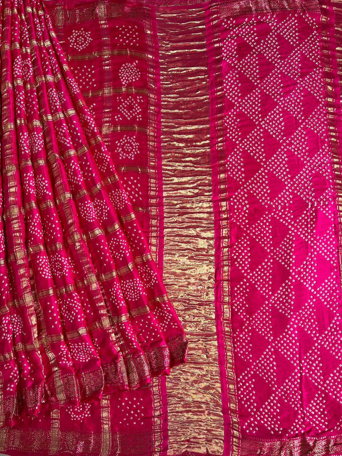 KINJAL : GULABI, Handmade Bandhani Pure Gajji Silk Gharchola Saree