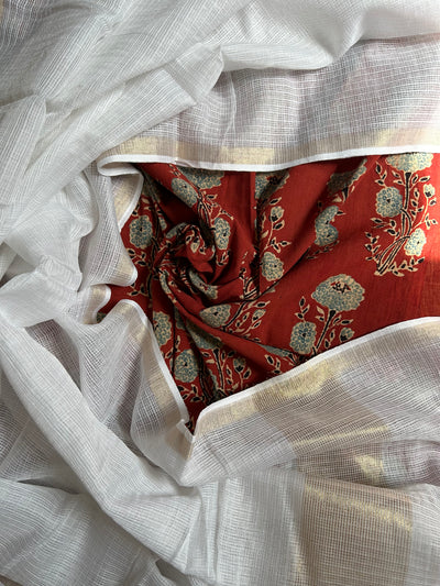 URMILA :HANDBLOCK AJRAKH COTTON 3 PIECE SUIT SET WITH KOTA DORIA DUPATTA