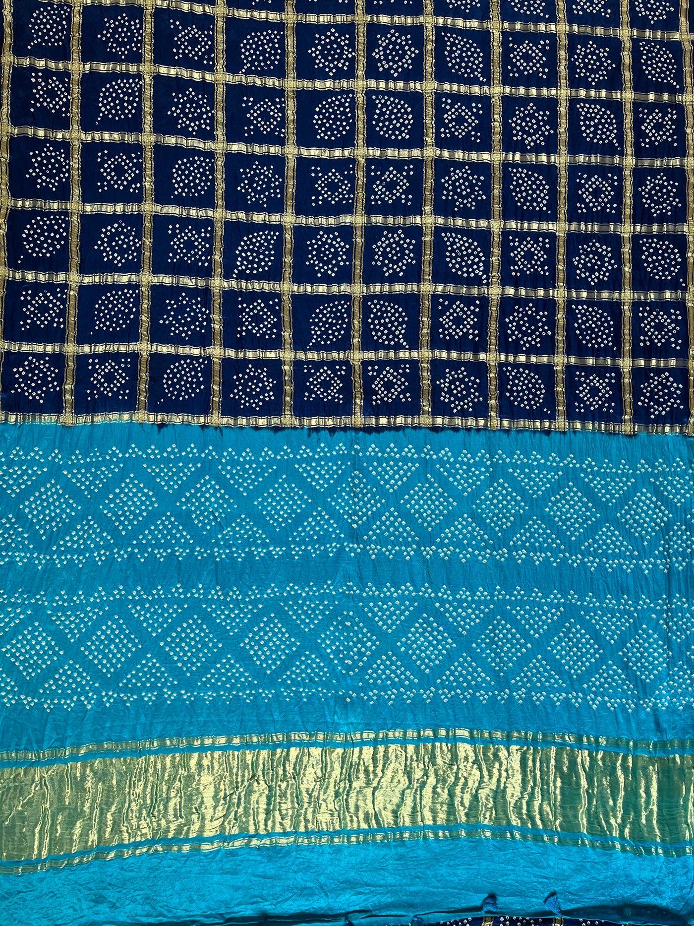 NEELAMBARI : Handmade Bandhani Pure Gajji Silk Gharchola Saree