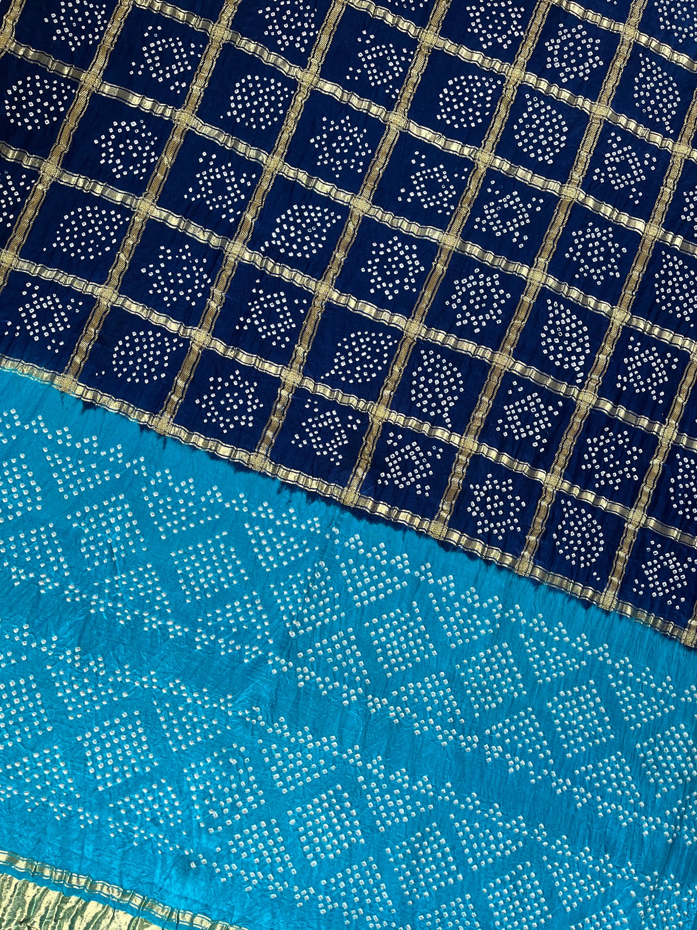 NEELAMBARI : Handmade Bandhani Pure Gajji Silk Gharchola Saree