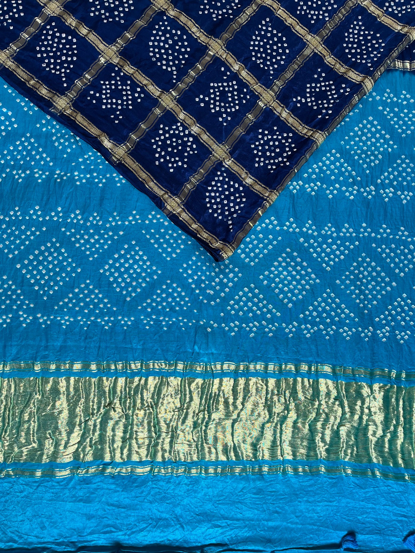 NEELAMBARI : Handmade Bandhani Pure Gajji Silk Gharchola Saree