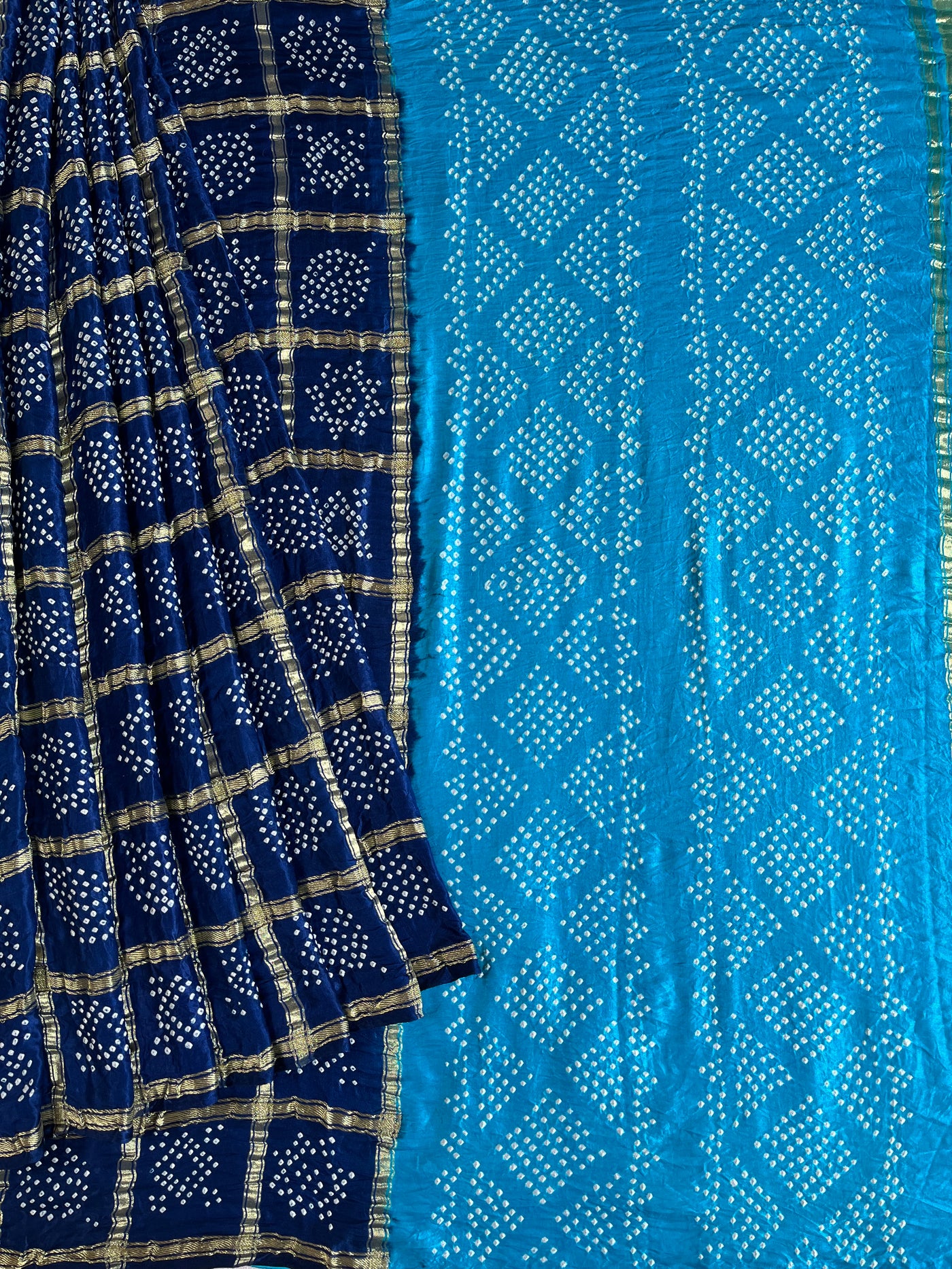 NEELAMBARI : Handmade Bandhani Pure Gajji Silk Gharchola Saree